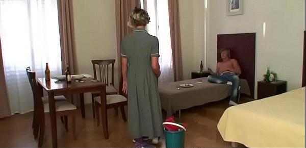  Horny guy fucks old cleaning woman